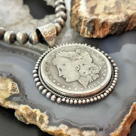 Genuine 90% Silver 1894 US Morgan Dollar Decorated Unisex Pendant